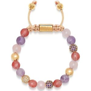 Nialaya, Accessoires, Dames, Veelkleurig, M, Nylon, Women's Beaded Bracelet with Rose Quartz, Amethyst, Cherry Quartz and Gold