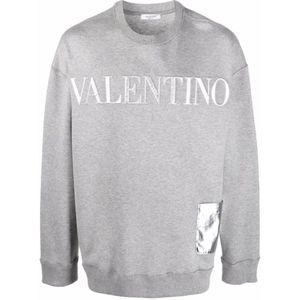 Valentino, Sweatshirts & Hoodies, Heren, Grijs, L, Katoen, Grijze Katoenen Sweatshirt met Logo Relief