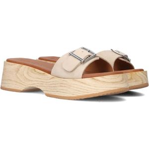 Shabbies, Schoenen, Dames, Beige, 41 EU, Suède, Beige Suède Slippers met Zilverkleurige Gespsluiting