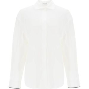 Brunello Cucinelli, Overhemd met wijde mouwen en glanzende manchetdetails Wit, Dames, Maat:M