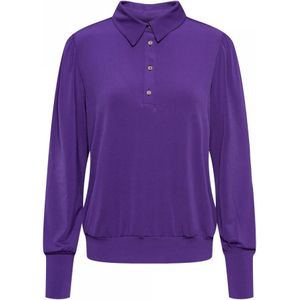 &Co Woman, Paarse Jersey Top met Polokraag en Pofmouwen Paars, Dames, Maat:S