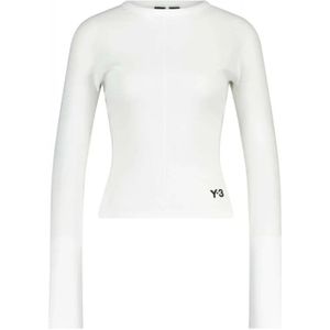 Y-3, Tops, Dames, Wit, S, Katoen, Stijlvol Logo Longsleeve Shirt