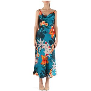 Guess, Kleedjes, Dames, Veelkleurig, S, Polyester, Satin gedrapeerde midi jurk