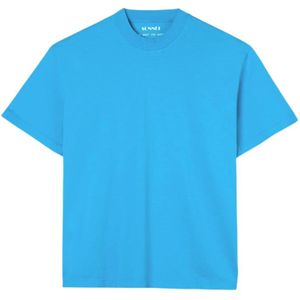 Sunnei, Tops, unisex, Blauw, XL, Katoen, Ocean Blue Katoenen T-Shirt met Strijklogos