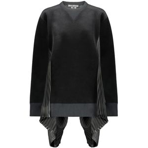 Junya Watanabe, Sweatshirts & Hoodies, Dames, Zwart, S, Glanzende Geplooide Velvet Crewneck Sweatshirt