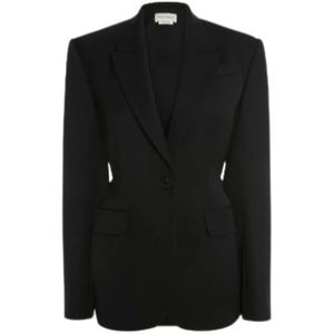 Alexander McQueen, Jassen, Dames, Zwart, S, Wol, Zwarte Blazer - Maat 36