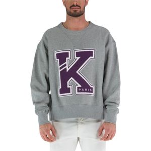 Kenzo, Sweatshirts & Hoodies, Heren, Grijs, M, Katoen, Retro-geïnspireerde trui met lange mouwen van het college