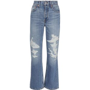 Re/Done, Jeans, Dames, Blauw, W26, Katoen, Klassieke Indigo Straight Jeans met Gescheurde Details