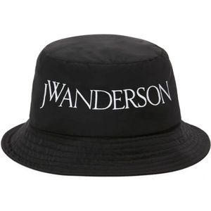JW Anderson, Accessoires, Dames, Zwart, M/L, Zwarte Logo-Geborduurde Bucket Hoed