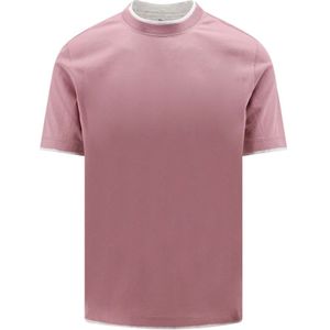 Brunello Cucinelli, Tops, Heren, Roze, M, Katoen, Roze Crew-Neck T-Shirt Korte Mouw