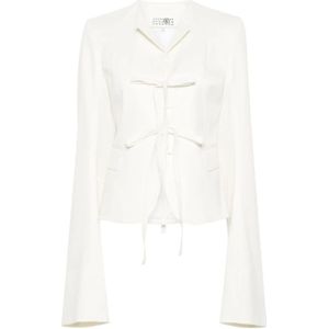 MM6 Maison Margiela, Jassen, Dames, Wit, S, Wol, Italiaanse Twill Blazer met Extra Lange Mouwen