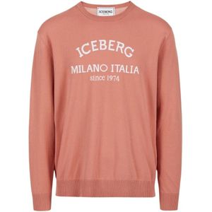 Iceberg, Truien, Heren, Roze, M, Katoen, Crewneck Sweater met logo