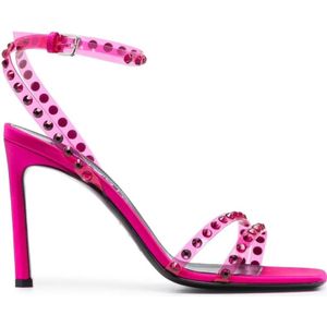 Sergio Rossi, Schoenen, Dames, Roze, 38 EU, Leer, Sandalen met kristalversiering en hoge hakken