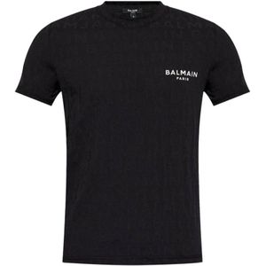 Balmain, Tops, Heren, Zwart, M, Zwart Stretch Slim Fit Logo T-Shirt