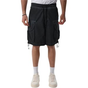 A Paper Kid, Korte broeken, Heren, Zwart, L, Katoen, Cargo Bermuda shorts met elastische taille