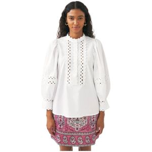Antik Batik, Blouses & Shirts, Dames, Wit, XS, Katoen, Katoenen poplin openwork blouse Rodo