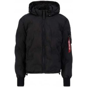 Alpha Industries, Stijlvolle Hooded Logo Bomberjas Zwart, Heren, Maat:L