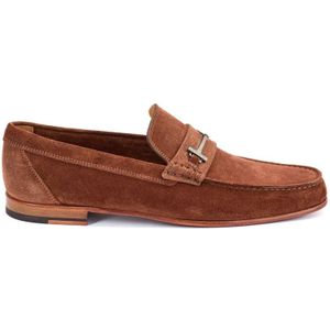 Testoni, Schoenen, Heren, Bruin, 44 EU, Suède, Suede Moccasin met T Metalen Ornament