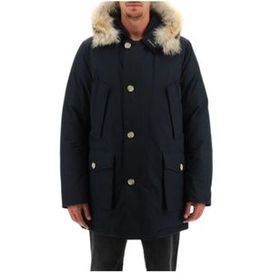 Woolrich, Arctic Parka with Removable Fur Blauw, Heren, Maat:S