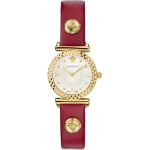 Versace, Accessoires, Dames, Veelkleurig, ONE Size, Mini Vanity Leren Horloge Rood Goud