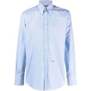 Dsquared2, Overhemden, Heren, Blauw, S, Katoen, Logo-print longsleeve shirt