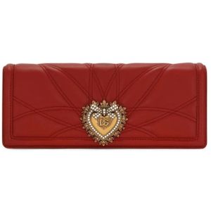 Dolce & Gabbana, Tassen, Dames, Rood, ONE Size, Rode Logo-Plaque Leren Clutch Tas