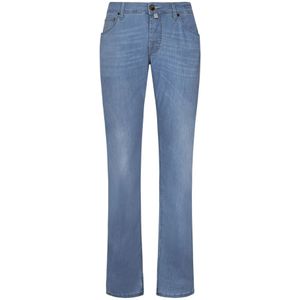 Jacob Cohën, Slim Fit Blauwe Jeans met Naples Print Blauw, Heren, Maat:W28