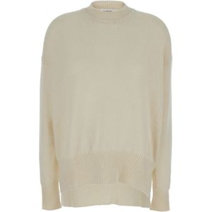 Jil Sander, Truien, Dames, Beige, XS, Kasjmier, Witte Cashmere Crew Neck Sweater