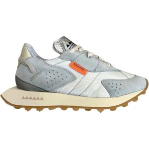 RUN OF, Schoenen, Dames, Veelkleurig, 36 EU, Suède, Blauwe suède sneakers met zilveren details