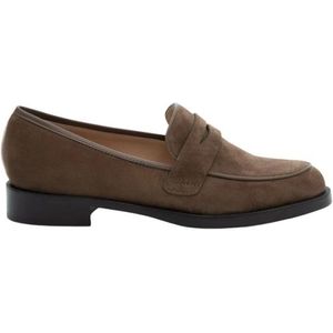 Parallele, Schoenen, Dames, Bruin, 41 EU, Suède, Taupe Suède Loafer met Bruine Leren Hak