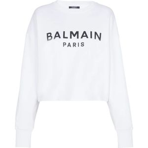 Balmain, Sweatshirts & Hoodies, Dames, Wit, L, Katoen, Paris sweatshirt