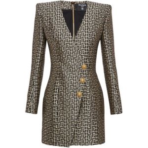 Balmain, Kleedjes, Dames, Geel, 2Xs, Monogram jacquard jurk