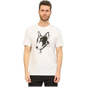 Hugo Boss, Tops, Heren, Wit, L, T-shirt met Grafische Print en Korte Mouwen