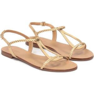 Kazar, Schoenen, Dames, Geel, 41 EU, Leer, Gouden sandalen op een platte zool