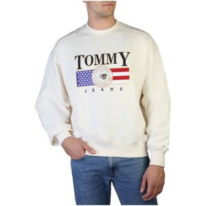 Tommy Hilfiger, Sweatshirts & Hoodies, Heren, Wit, L, Katoen, Katoenen Sweatshirt met Logo Versiering