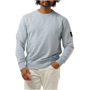 Calvin Klein, Sweatshirts & Hoodies, Heren, Blauw, XS, Blauwe Washed Badge Crew Neck Sweater