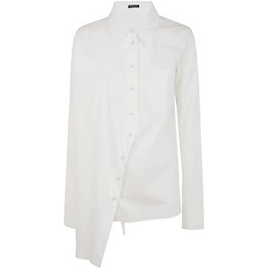 Ann Demeulemeester, Blouses & Shirts, Dames, Wit, XS, Katoen, Witte Popeline Dropped Shoulder Shirt