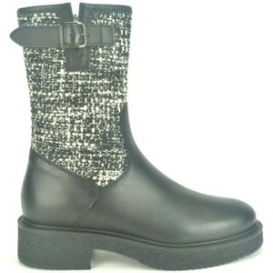 DL Sport, Schoenen, Dames, Zwart, 37 EU, Tweed, Zwart Tweed Enkellaarsje met Gesp