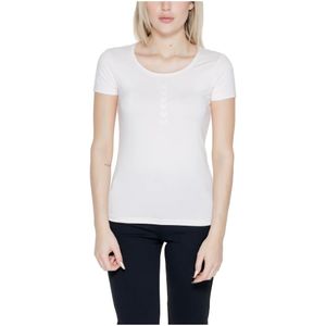 Emporio Armani Ea7, Tops, Dames, Wit, M, Katoen, Wit T-shirt Korte Mouwen Ronde Hals