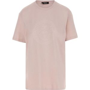 Versace, Tops, Dames, Roze, XS, Katoen, Medusa Motif Crew Neck T-shirt Pink