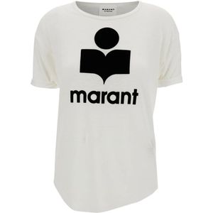 Isabel Marant Étoile, Tops, Dames, Wit, L, Linnen, Witte Logo Print T-shirt