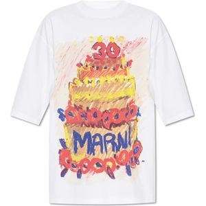 Marni, Tops, Dames, Wit, S, Katoen, T-shirt met print