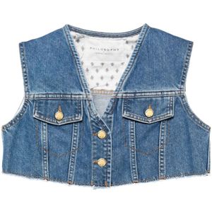 Philosophy di Lorenzo Serafini, Blauwe Denim Cropped Gilet Blauw, Dames, Maat:XS