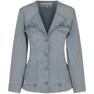 Ganni, Jassen, Dames, Blauw, XS, Denim, Denim Fitted Blazer