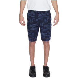Armani Exchange, Korte broeken, Heren, Blauw, W33, Katoen, Blauwe Katoenen Shorts met Rits