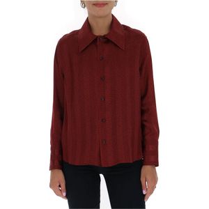 Saint Laurent, Blouses & Shirts, Dames, Rood, S, Rode Zijden Streep-Print Shirt