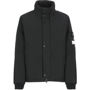 Stone Island, Sweatshirts & Hoodies, Heren, Zwart, M, Zwarte Gewatteerde Jas met Hoge Hals