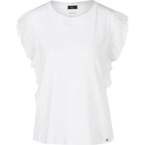 Marc Cain, Tops, Dames, Wit, L, Witte T-shirt met Ruches Mouwen