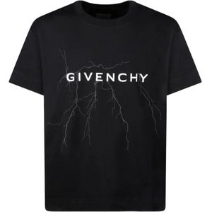 Givenchy, Tops, Heren, Zwart, M, Katoen, Zwart Reflecterend Bliksem Patroon T-shirt
