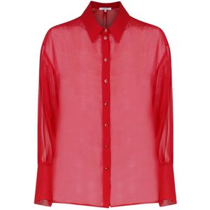 Patrizia Pepe, Blouses & Shirts, Dames, Rood, M, Polyester, Rode Doorschijnende Blouse